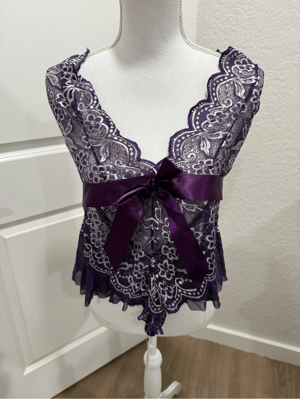 RSLOVE Purple Lace Halter Teddy Lingerie Bodysuit - NWT Size Medium